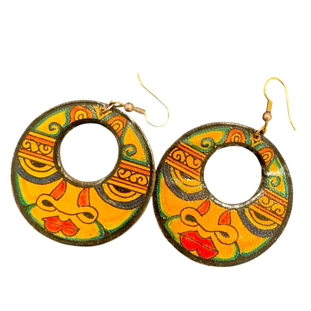 RARE FIND VINTAGE Gold, Orange, Red Abstract Hoop Earrings